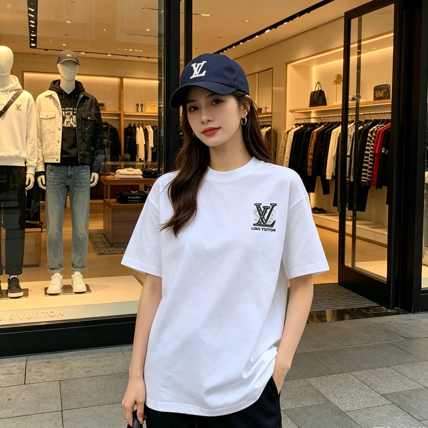 Louis Vuitton/Louis Vuitton inkjet presbyopic line logo embroidered short sleeves